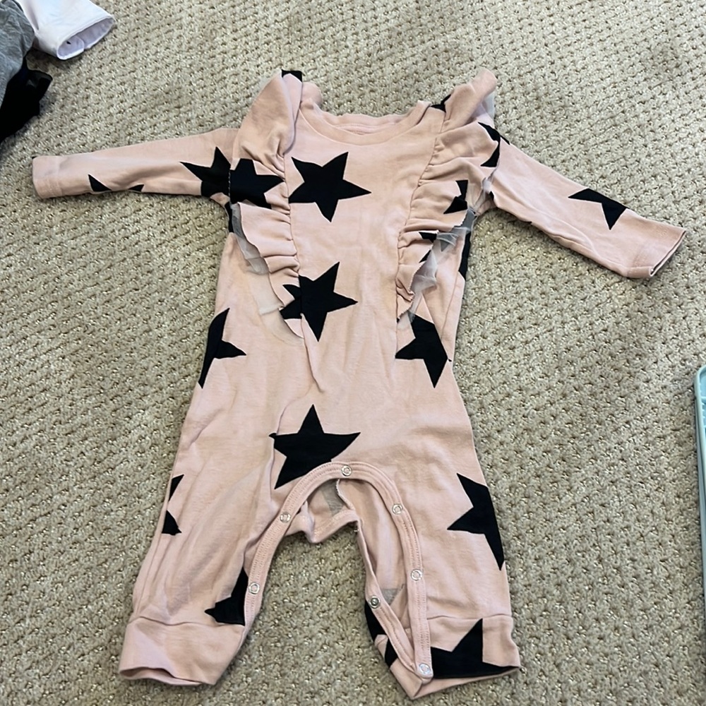 Pink nununu dress with black stars size 6-12